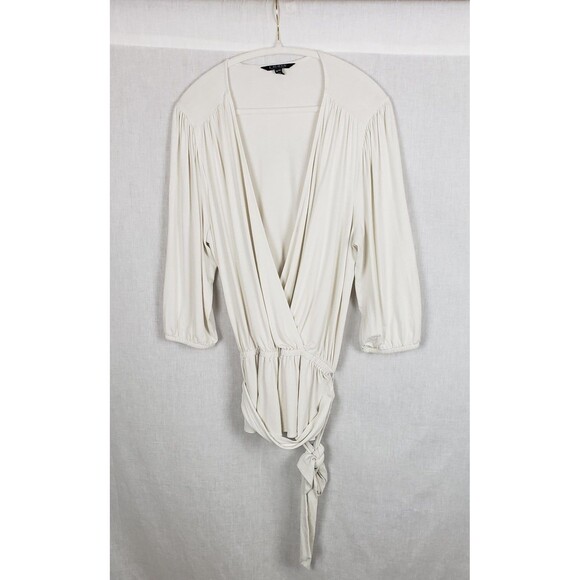 Lauren Ralph Lauren Blouse Top 1X Ivory Wrap Belted Stretch Casual Classy Work - Picture 1 of 7